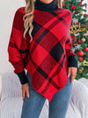 Hazel Blues® |  Plaid Turtleneck Batwing Sleeve Sweater