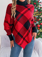 Hazel Blues® |  Plaid Turtleneck Batwing Sleeve Sweater