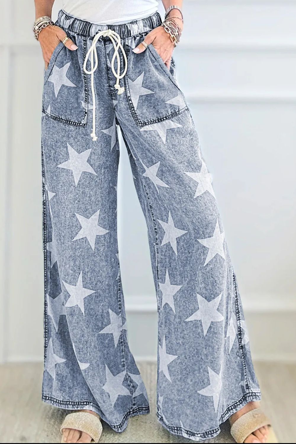 Hazel Blues® |  Drawstring Star Wide Leg Jeans