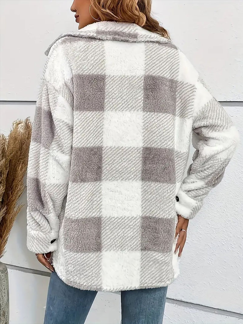 Hazel Blues® |  Plaid Dropped Shoulder Long Sleeve Plush Coat