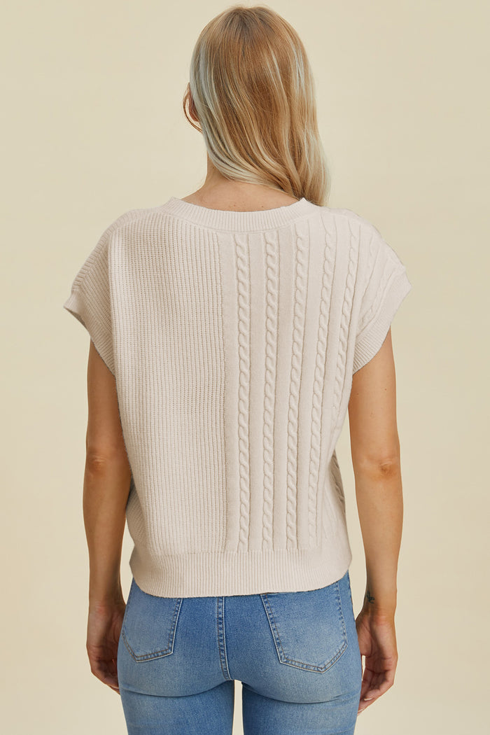 Hazel Blues® |  Double Take Cable-Knit Round Neck Short Sleeve Sweater