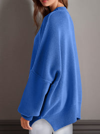 Hazel Blues® |  Double Take Side Slit Round Neck Long Sleeve Sweater