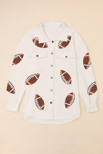 Hazel Blues® |  Sequin Football Patch Collared Neck Snap Button Jacket