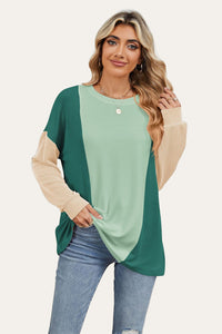 Hazel Blues® |  Double Take Texture Contrast Round Neck Long Sleeve T-Shirt