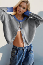 Hazel Blues® |  Double Take Contrast Button Up Long Sleeve Cardigan