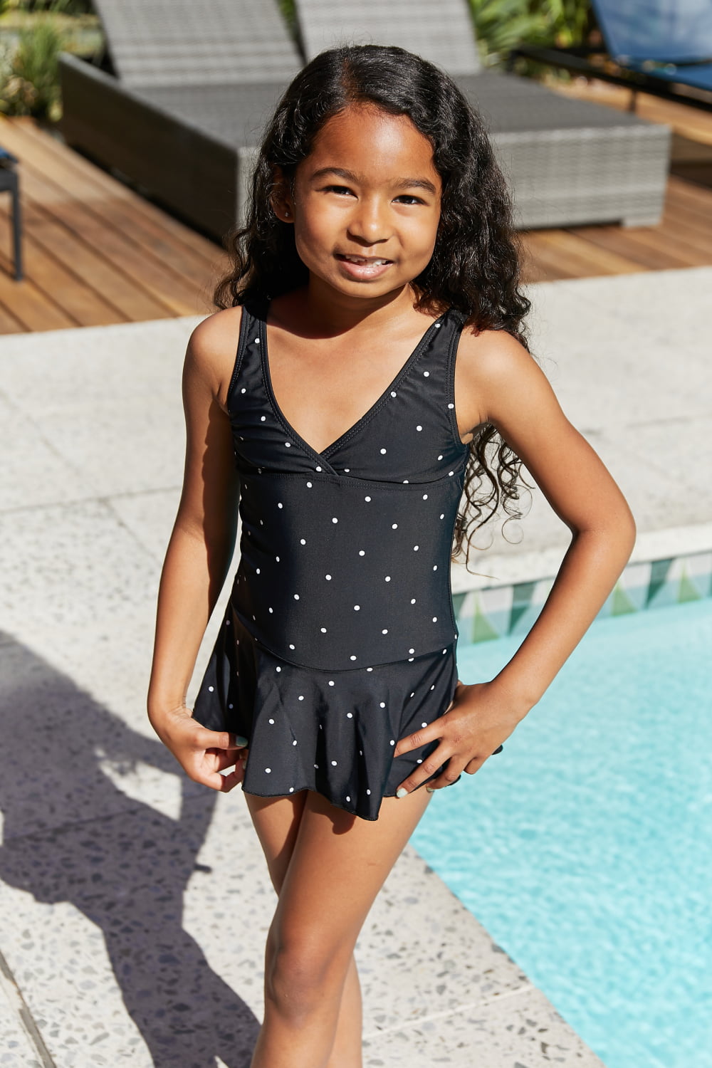 Hazel Blues® |  Marina West Swim Clear Waters Swim Dress in Black/White Dot: Youth