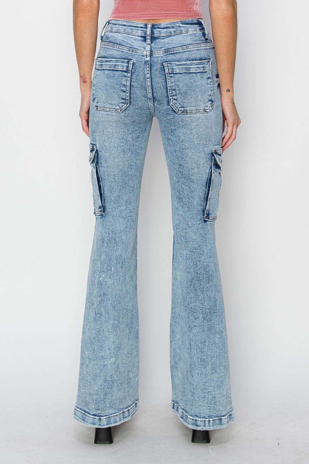 Hazel Blues® |  RISEN High Rise Cargo Flare Jeans