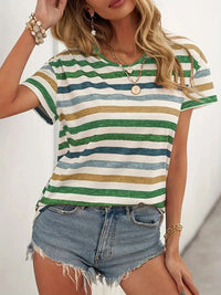 Hazel Blues® |  Striped Round Neck Short Sleeve T-Shirt