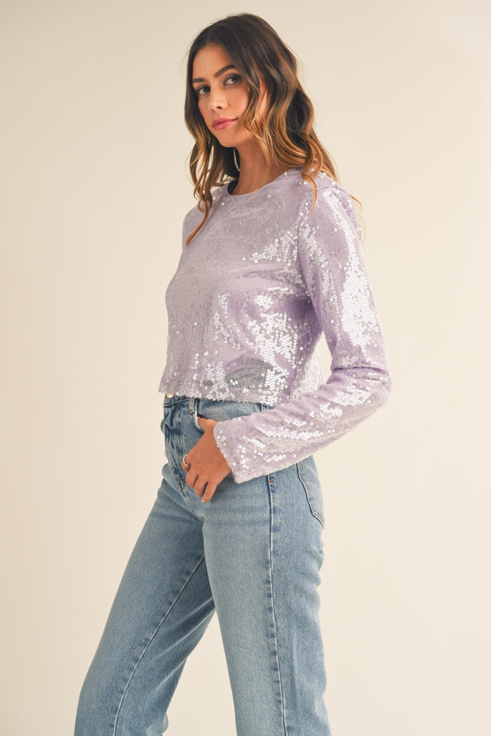 Hazel Blues® |  MABLE Shoulder Padded Sequin Crop Top