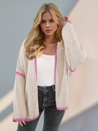 Hazel Blues® |  Double Take Contrast Open Front Dropped Shoulder Cardigan