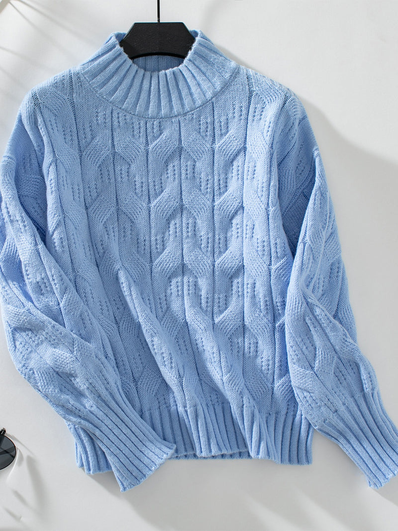 Hazel Blues® |  Cable Knit Mock Neck Long Sleeve Sweater