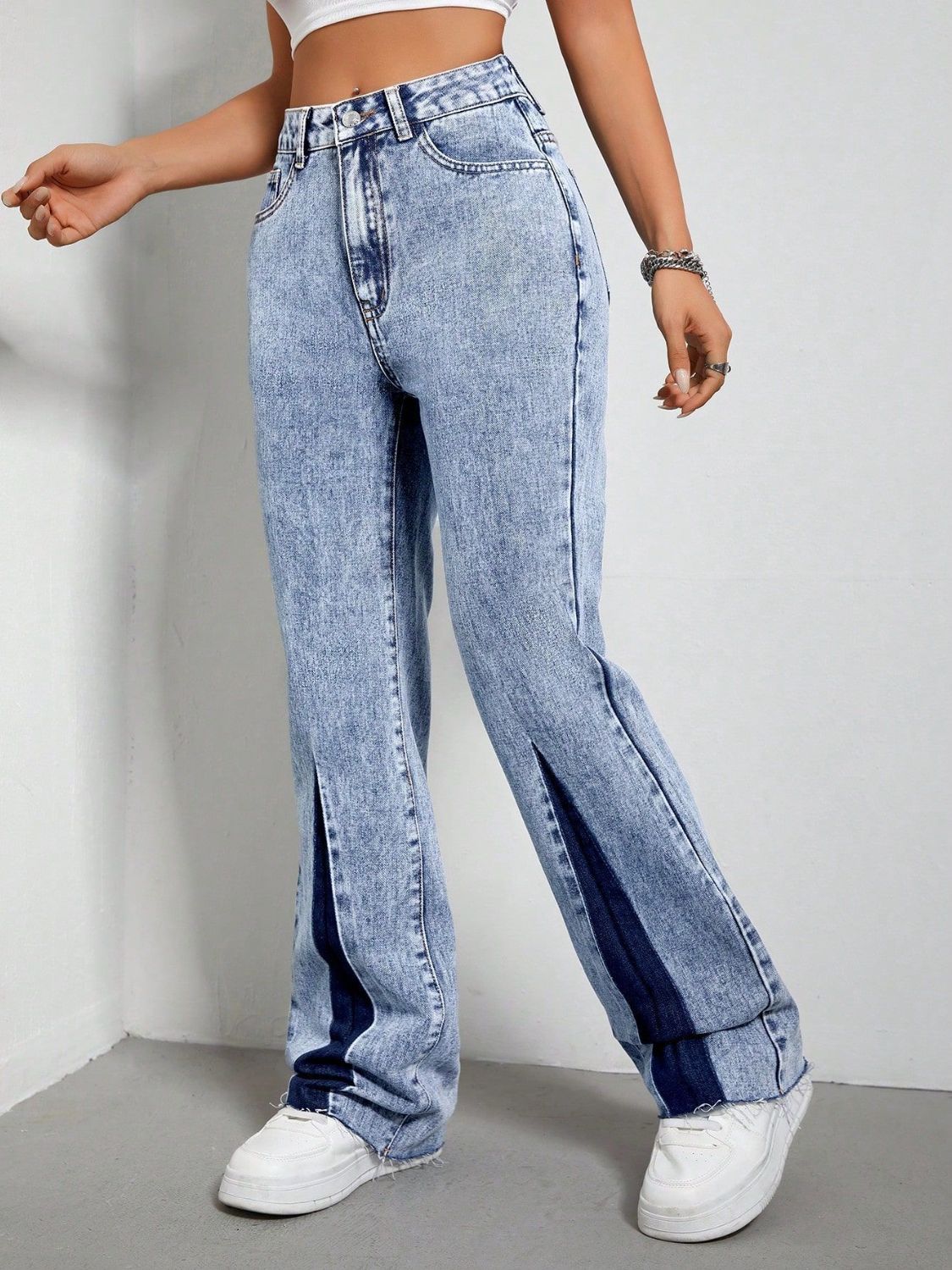 Hazel Blues® |  Contrast Bootcut Jeans with Pockets