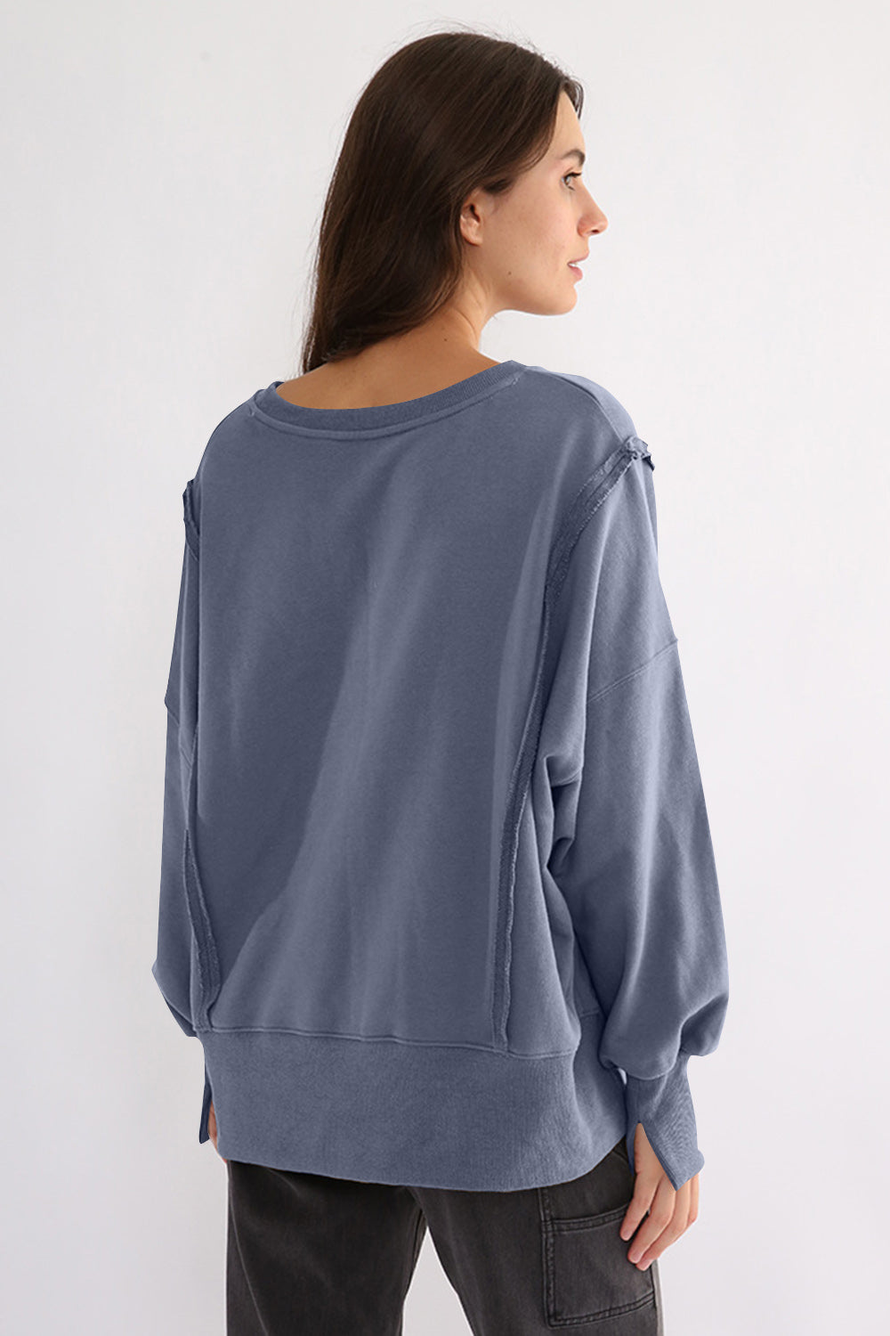 Hazel Blues® |  Exposed Seam High-Low Long Sleeve Sweatshirt