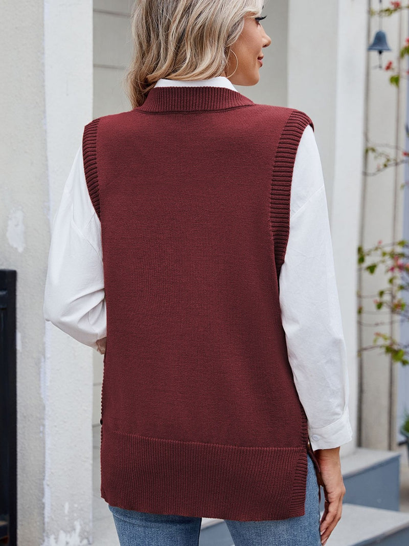 Hazel Blues® |  Buttoned Round Neck Sweater Vest