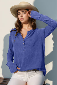 Hazel Blues® |  Double Take Notched Thumbhole Long Sleeve T-Shirt