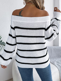 Hazel Blues® |  Striped Off-Shoulder Long Sleeve Sweater