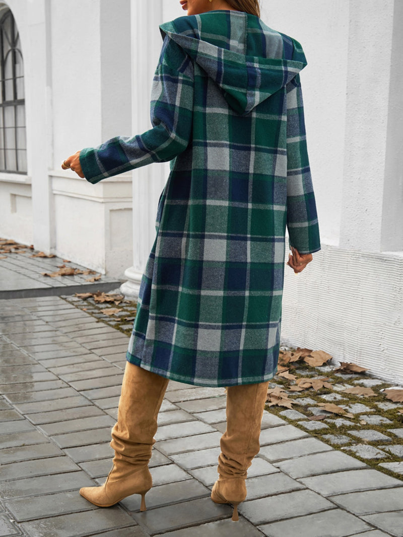 Hazel Blues® |  Plaid Long Sleeve Hooded Coat