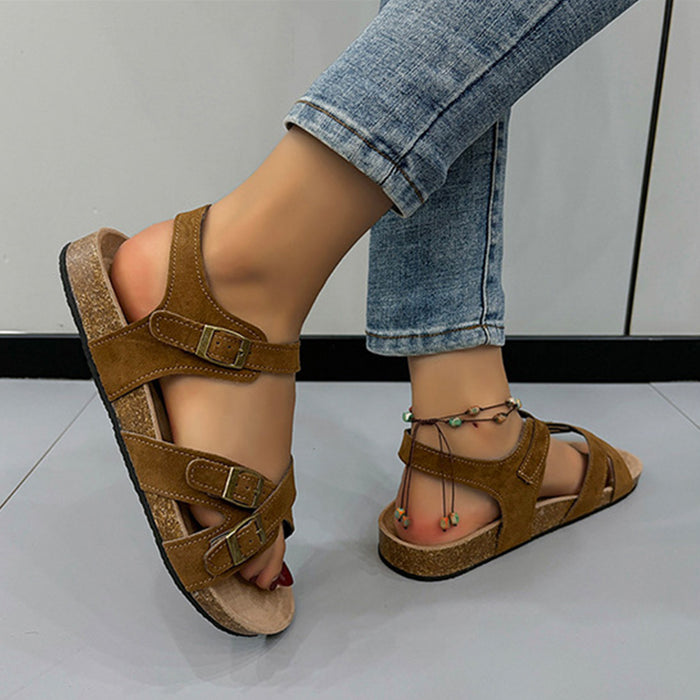 Hazel Blues® |  Open Toe Flat Buckle Sandals