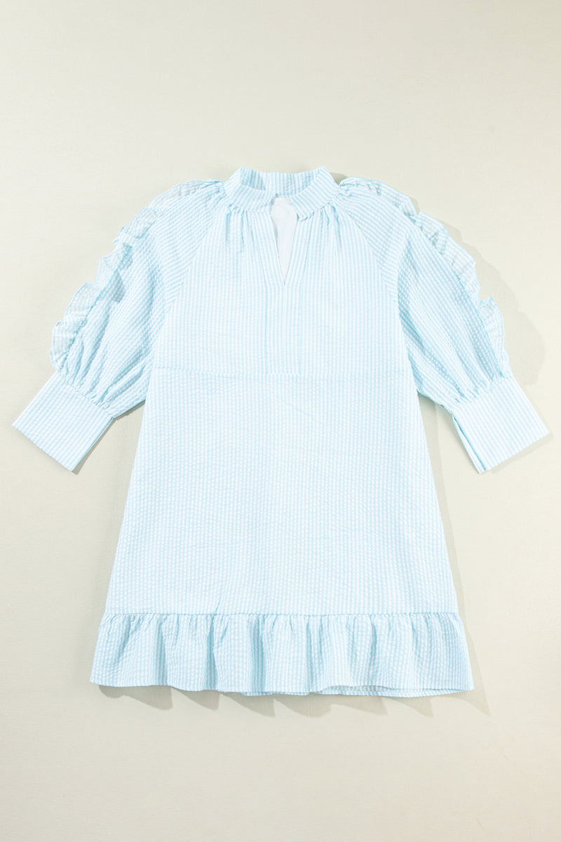 Hazel Blues® |  Ruffled Striped Notched Mini Dress