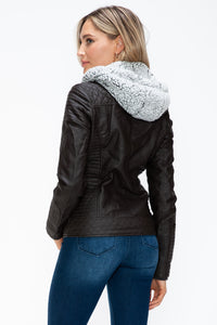 Hazel Blues® |  YMI Faux Layered Double-Zipper Jacket with Fuzzy Hood