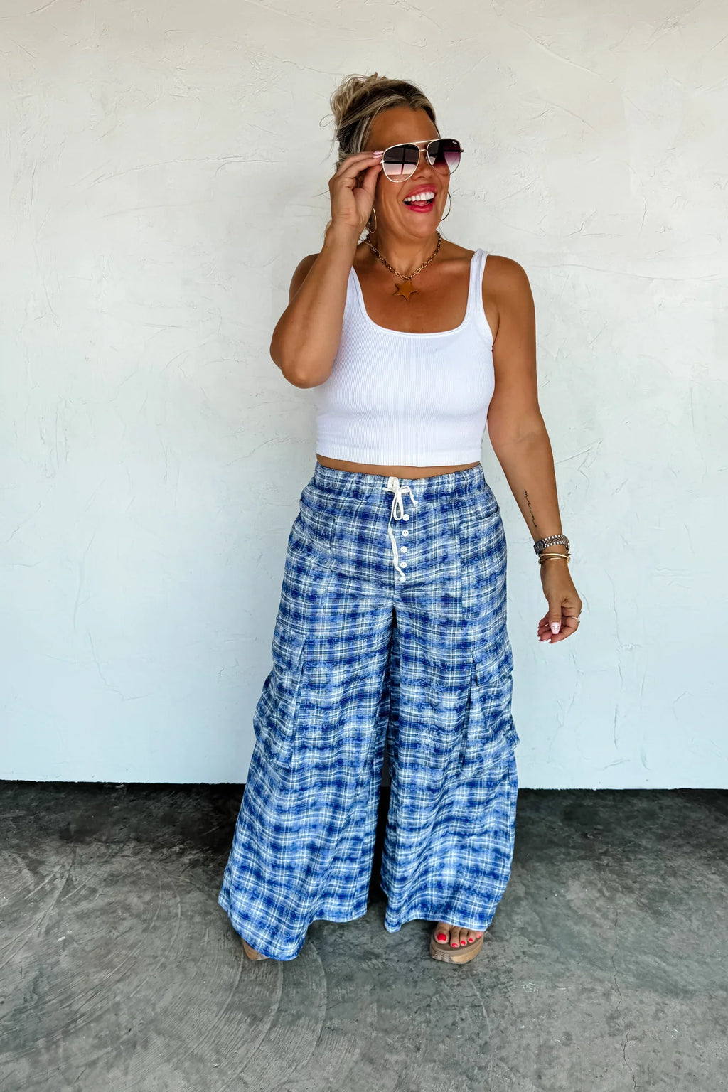 Hazel Blues® |  PREORDER: Plaid Behavior Wide Leg Pants