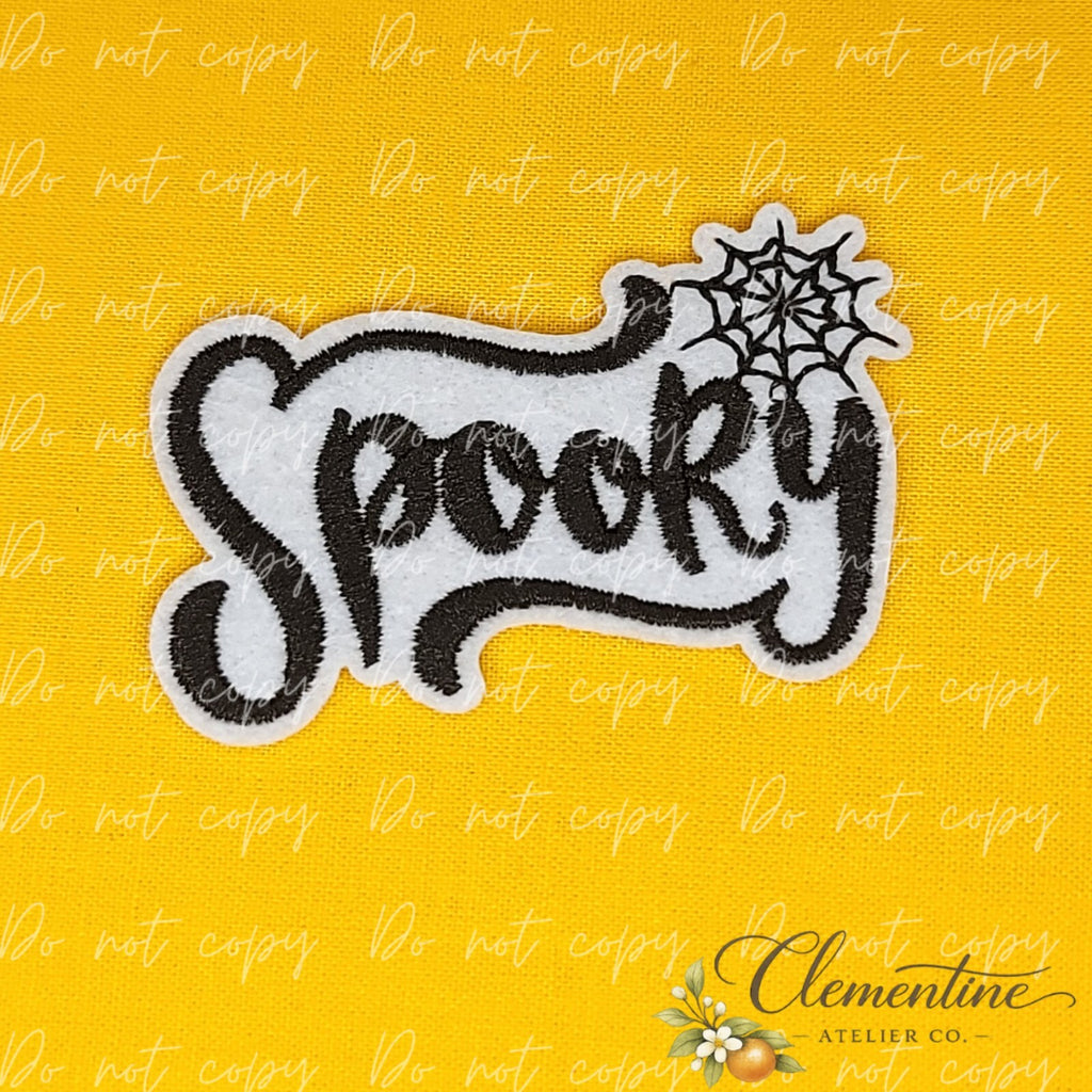 Spooky Script | Halloween Patch | Small Iron-On Patch |  Hats, Clothing, Bags+