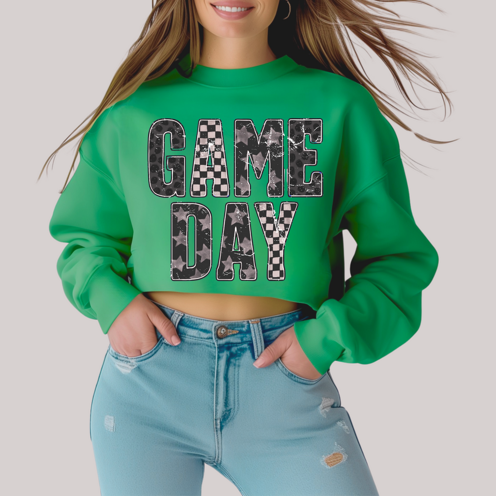Hazel Blues® |  Edgy Gameday in Green Sweatshirt