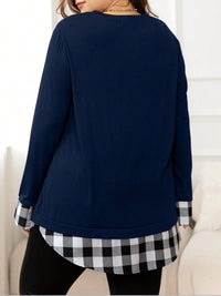 Hazel Blues® |  Plaid Hem Round Neck Long Sleeve Sweatshirt