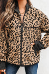 Hazel Blues® |  Khaki Leopard Print Zip Up Stand Neck Side Pocket Jacket