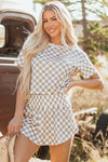 Hazel Blues® |  Brown Checkerboard T Shirt and High Waist Skorts 2 Piece Outfit
