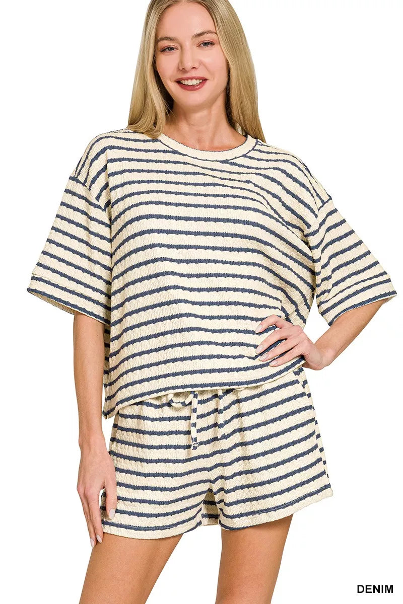 Hazel Blues® | Zenana Striped Long Sleeve Top and Shorts Set