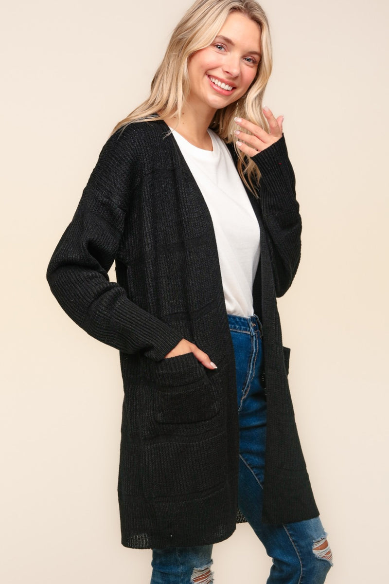 Hazel Blues® |  Haptics Stripe Textured Open Front Cardigan with Pockets