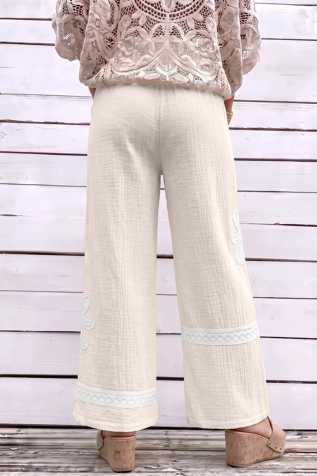 Delilah Joy White Floral Wide-Leg Pants
