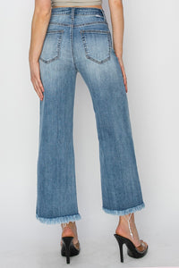 Hazel Blues® |  RISEN Raw Hem Cropped Wide Leg Jeans