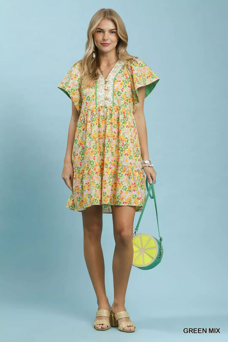 Hazel Blues | Umgee Mix Floral Tiered Mini Dress with Side Pockets Hazel Blues | Umgee Mix Floral Tiered Mini Dress with Side Pockets
