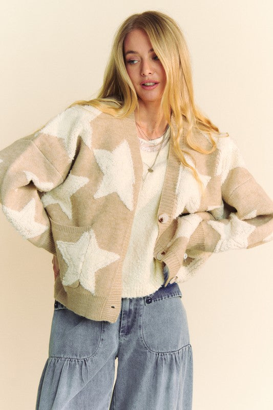 Hazel Blues® |  Davi & Dani Fuzzy Star Button Down Cardigan