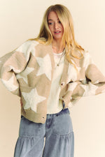 Hazel Blues® |  Davi & Dani Fuzzy Star Button Down Cardigan