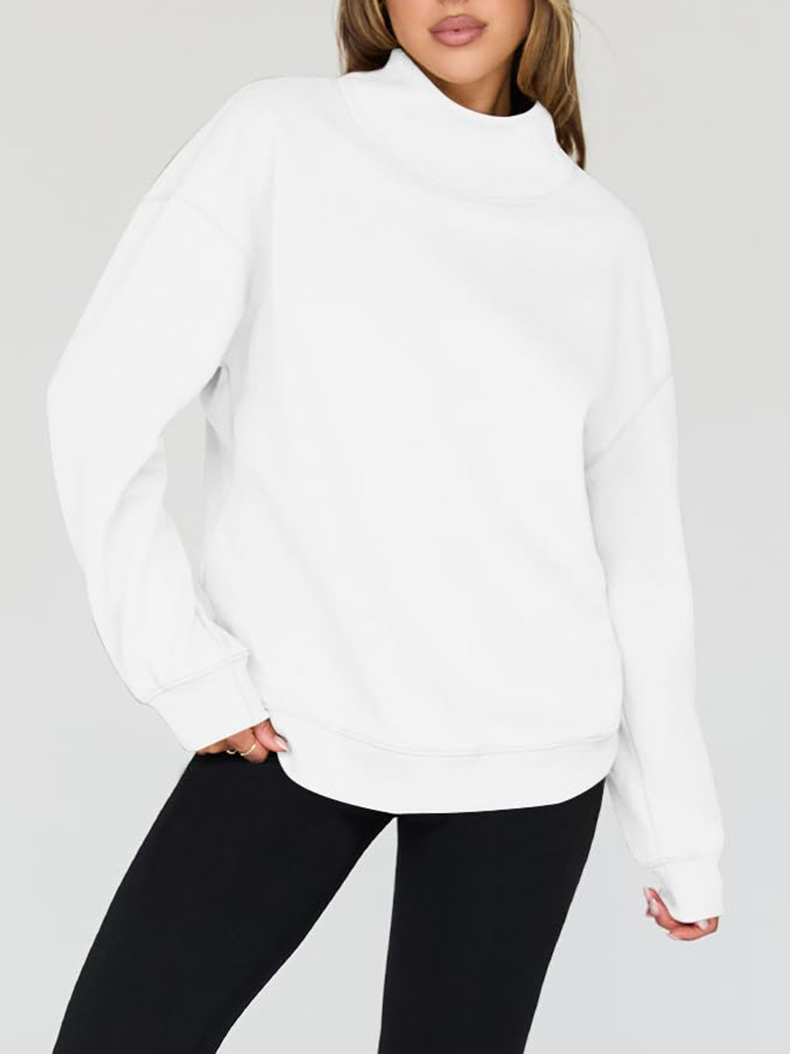 Hazel Blues® |  Mock Neck Drop Shoulder Long Sleeve Sweatshirt