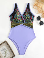 Hazel Blues® |  Printed Surplice Wide Strap One-Piece Swimwear
