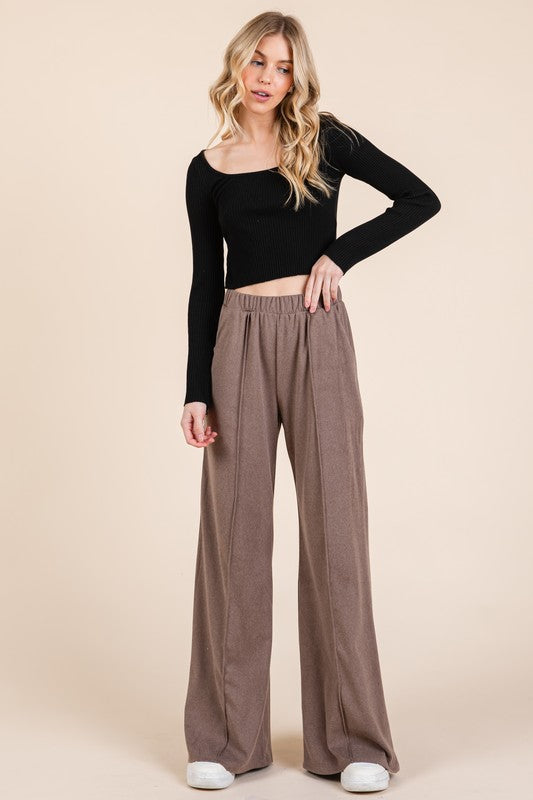 Hazel Blues® |  BOMBOM Elastic Waist Wide Leg Pants with Pockets