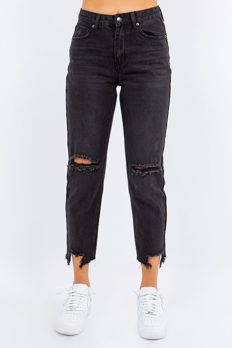 Hazel Blues® |  American Bazi High Waist Distressed Cropped Straight Jeans