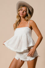 Hazel Blues® |  BiBi Fringed Hem Smocked Cami