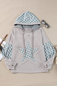 Hazel Blues® |  Floral Patchwork Star Pattern Drawstring Hoodie