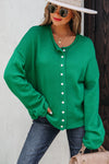 Hazel Blues® |  Bright Green Solid Color Knit Button Drop Shoulder Sweater Cardigan