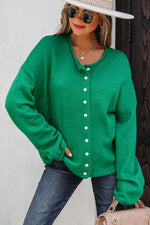Hazel Blues® |  Bright Green Solid Color Knit Button Drop Shoulder Sweater Cardigan