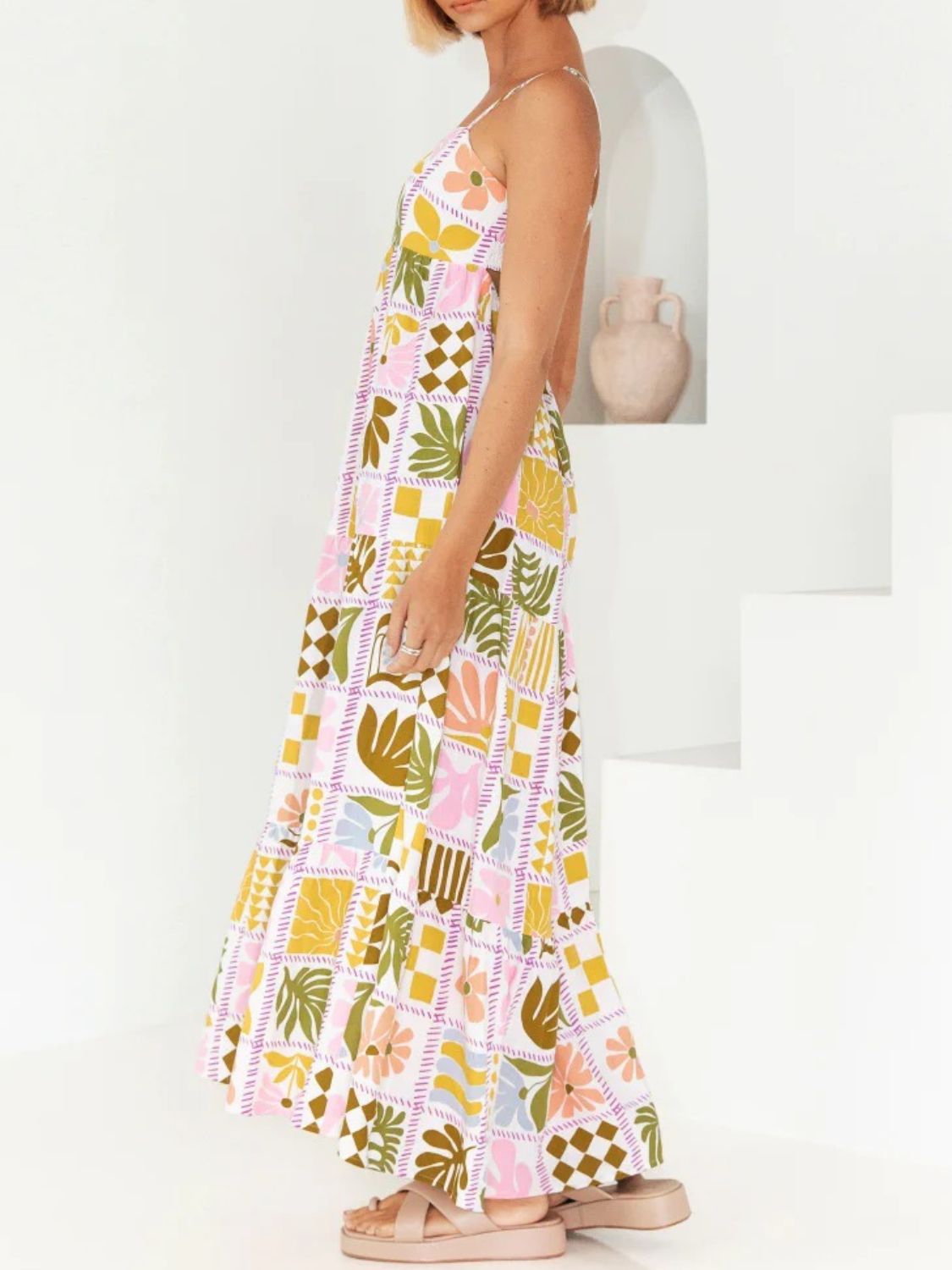 Hazel Blues® |  Cutout Printed Square Neck Maxi Cami Dress