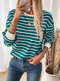 Hazel Blues® |  Perfee Striped Contrast Round Neck Long Sleeve Sweatshirt