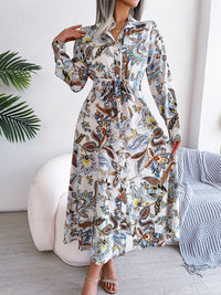 Hazel Blues® |  Tied Printed Long Sleeve Midi Dress