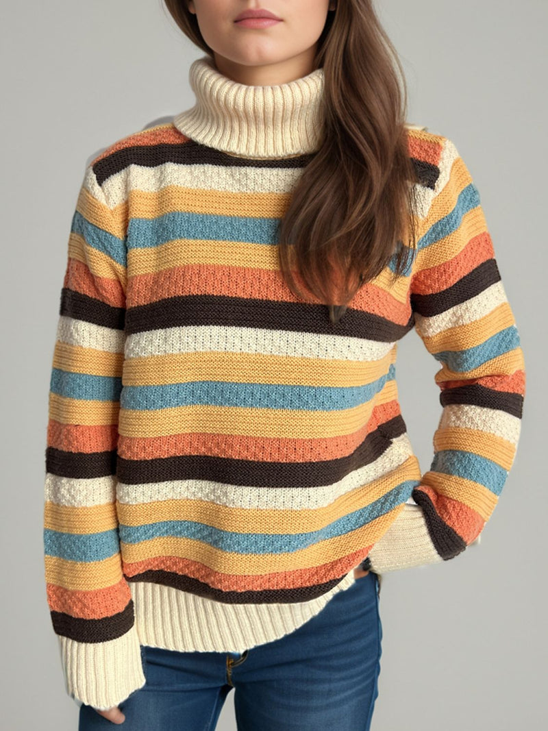Hazel Blues® |  Contrast Stripes Turtleneck Long Sleeve Sweater