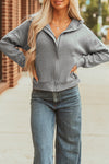 Hazel Blues® |  Gray Waffle Splicing Zip Up Front Button Hooded Jacket